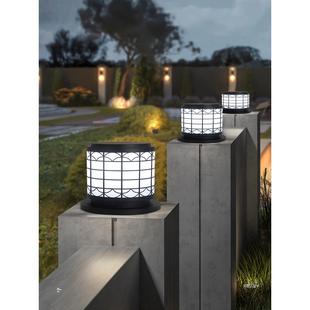 太阳能柱头灯户外花园现代新农村围墙别墅大门圆形柱子灯