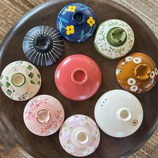 万土烧花见朝颜团圆盖子日式砂锅大耳格兰花单独盖土锅盖子砂锅盖