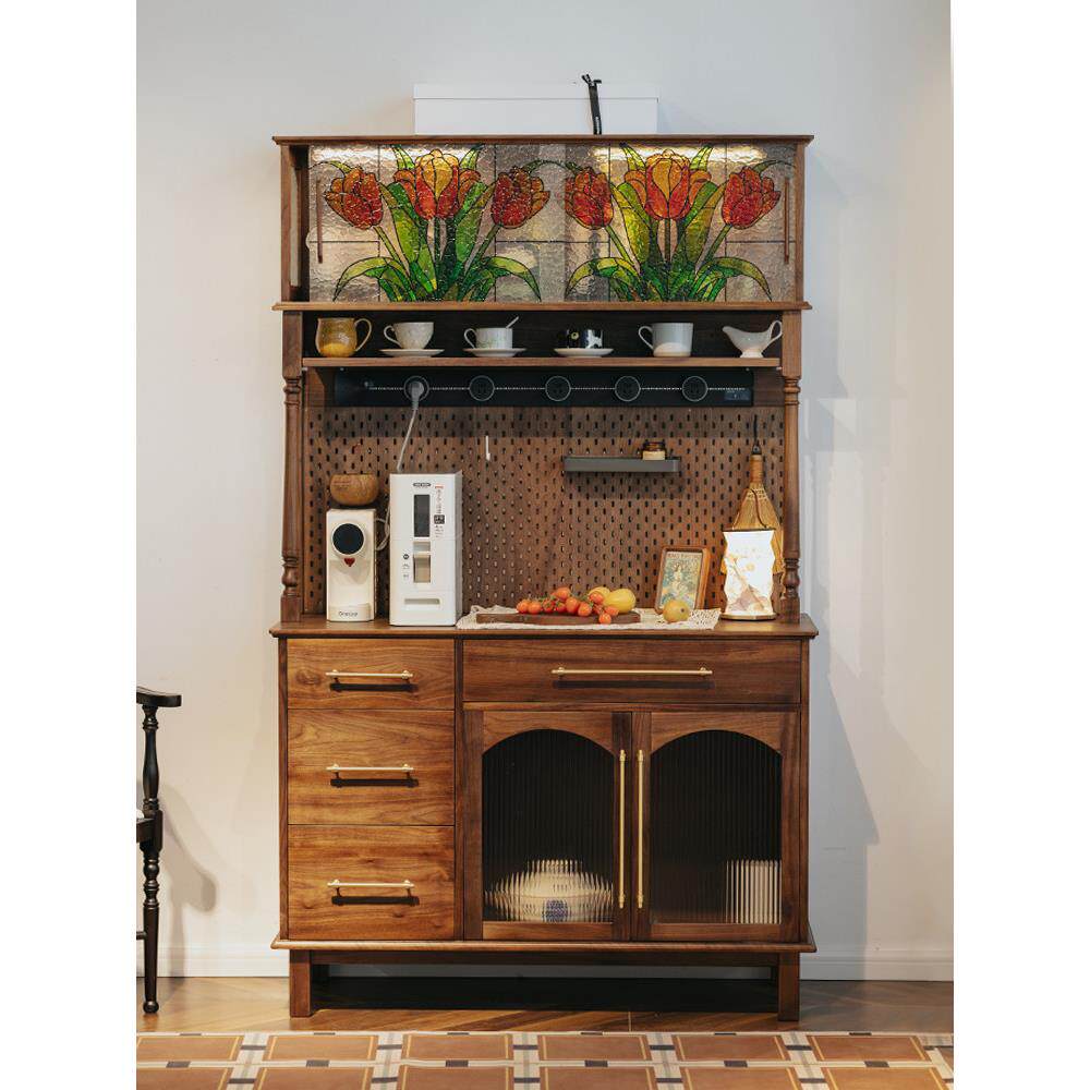 物应郁金香餐边柜一体靠墙客厅柜子黑胡桃木实木家用收纳柜储物柜