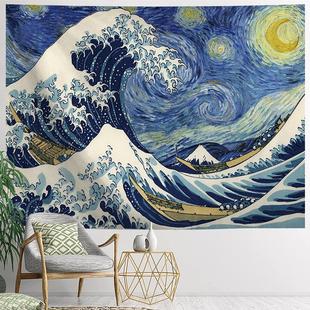 日式神奈川冲浪大背景布浮世绘ins挂布卧室房间装饰墙面床头挂毯