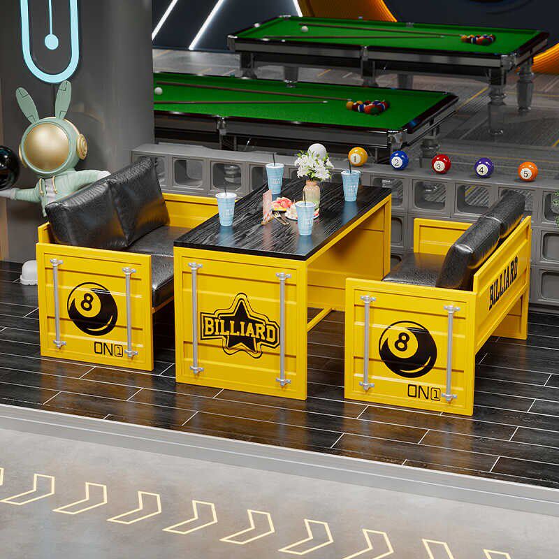 工业风台球厅咖啡厅卡座铁艺沙发奶茶店商用餐厅集装箱桌椅组合