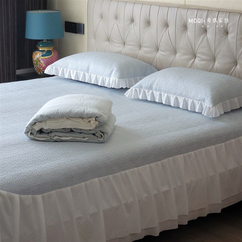 迪拜进口原材料冰丝凉席三件套床裙款可机洗夏季凉感软席2025新款,床上用品,冰丝席,淘宝优惠券,粉丝福利购,淘宝优惠卷