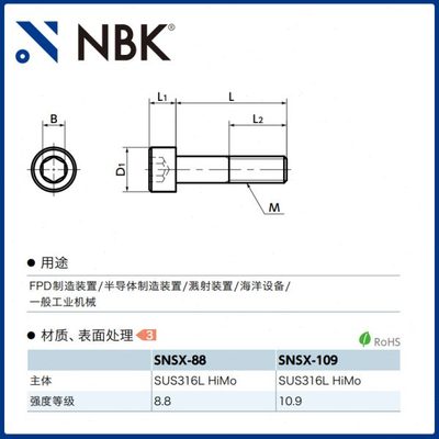厂促NBK SNSX-109 不锈钢强度内六角圆柱头螺栓紧固件螺丝机械