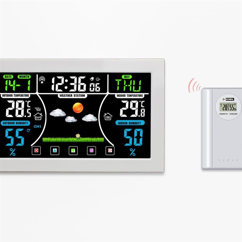 跨境VA工艺彩色屏气象钟花园地窑冻库储藏室等环境监测温湿度闹钟