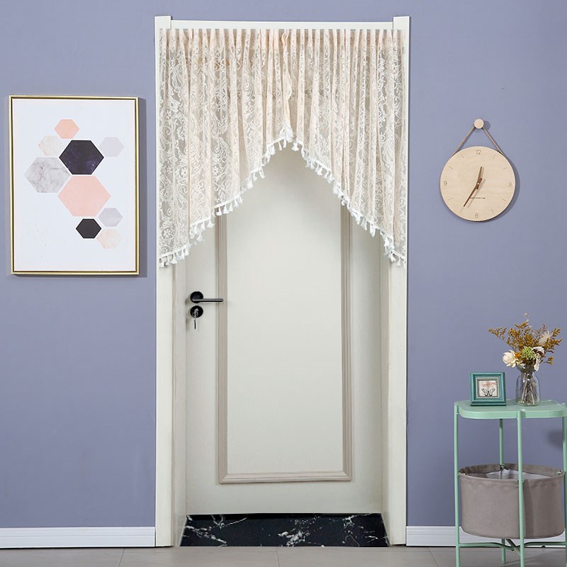 免打孔法式三角对开门帘新品拱形门帘子室内蕾丝装饰帘隔断帘