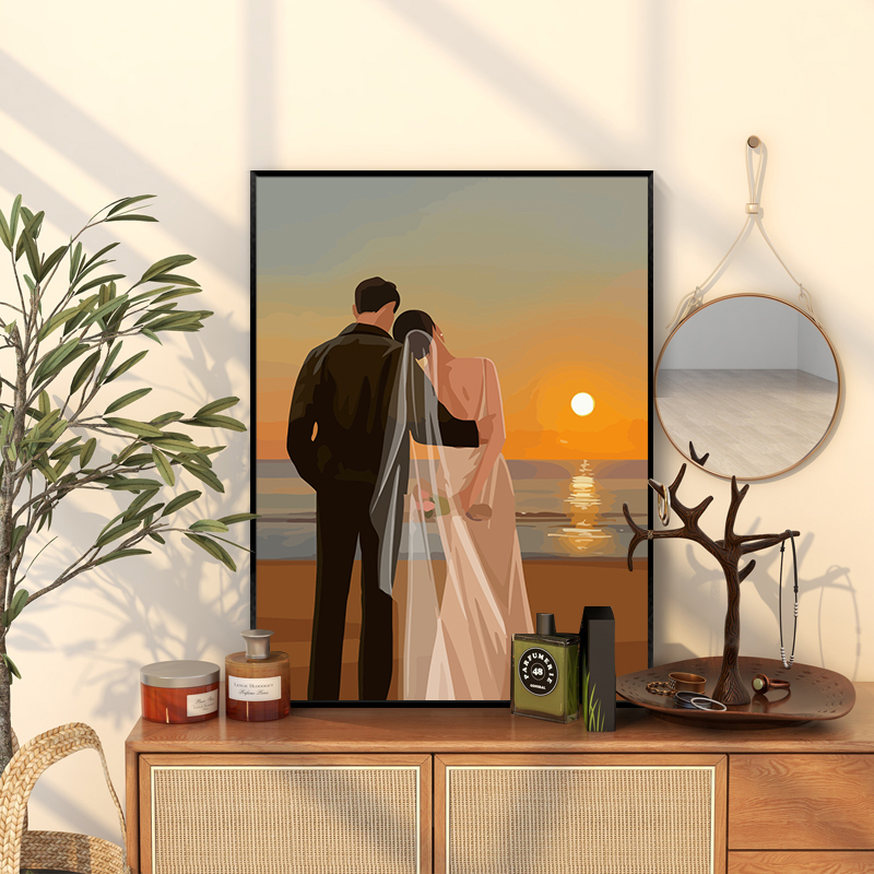 新品数字油画diy定制油彩画人物填充手绘丙烯画画情侣礼物手工涂