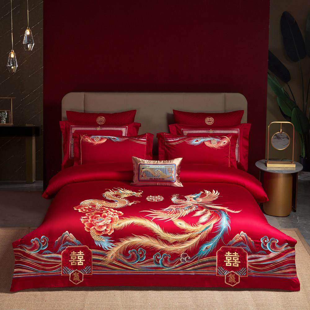 悠仙居家纺140S长绒棉龙凤喜被四件套结婚多件套婚庆喜嫁床上用品,床上用品,婚庆床品套件,淘宝优惠券,粉丝福利购,淘宝优惠卷