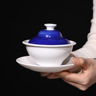 青花高温瓷葫芦盖碗中式 三分烧蒸蛋碗景德镇手绘中式 炖汤盅碗