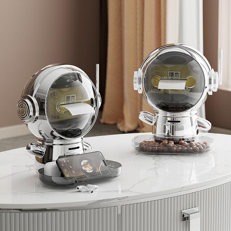 轻奢卡通太空人弹簧纸巾盒宿舍客厅茶几高级感桌面卫生纸盒收纳盒