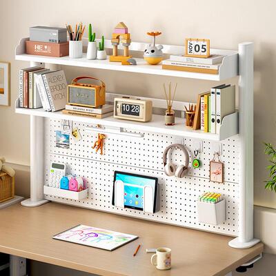 升级款学习桌面洞洞板置物架多层收纳层架宿舍电脑桌上家用铁艺书