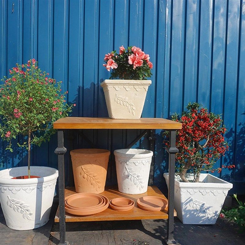 笨笨园艺店 纯手工蕾丝橄榄枝红陶盆器  厚实款正方形圆形 大号