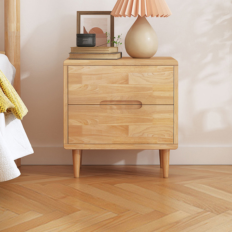 千初家具 实木双抽屉卧室床头柜实木小柜子储物柜床边柜橡胶木