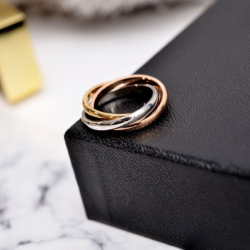 大码戒指女胖MM三环三色时尚个性加肥加大胖人粗手大X号食指指环