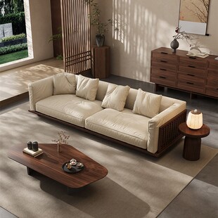 北美黑胡桃木实木沙发客厅高端别墅大平层家用豆腐块直排原木沙发