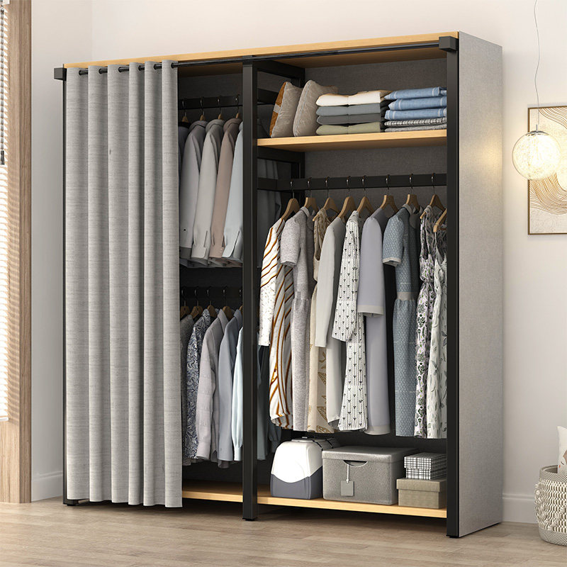 金属衣柜家用卧室简易组装钢架实木结实耐用小户型布衣橱柜挂衣架