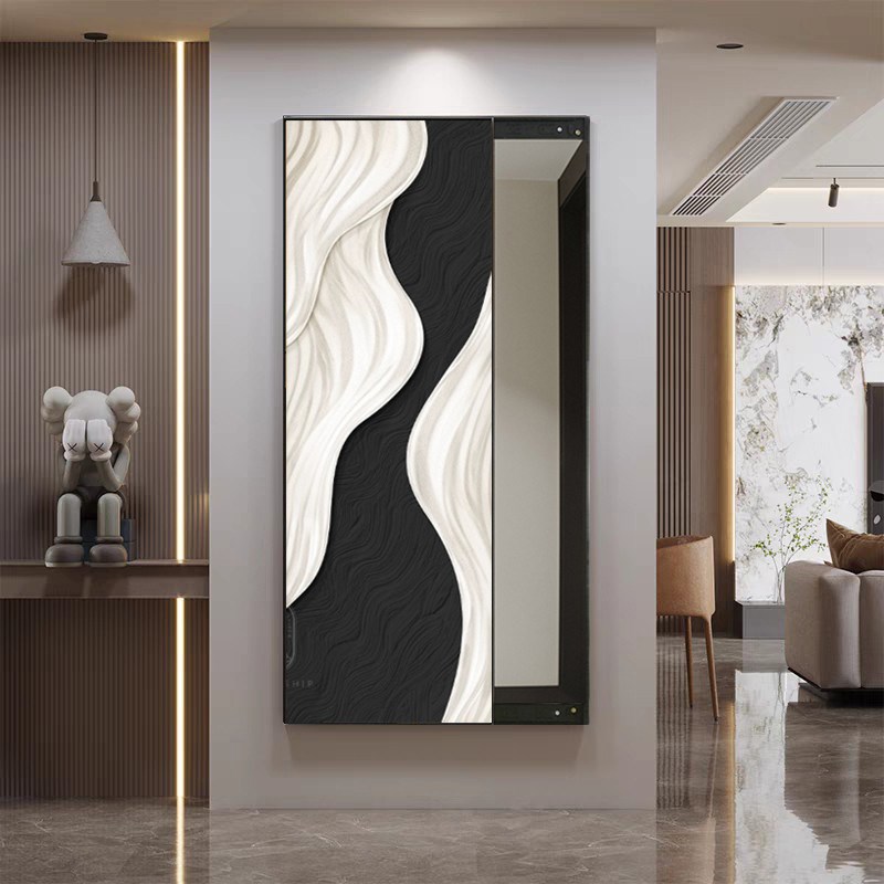 现代装饰画暗藏式试衣镜简约镜子玄关隐藏式推拉穿衣镜高端全身镜