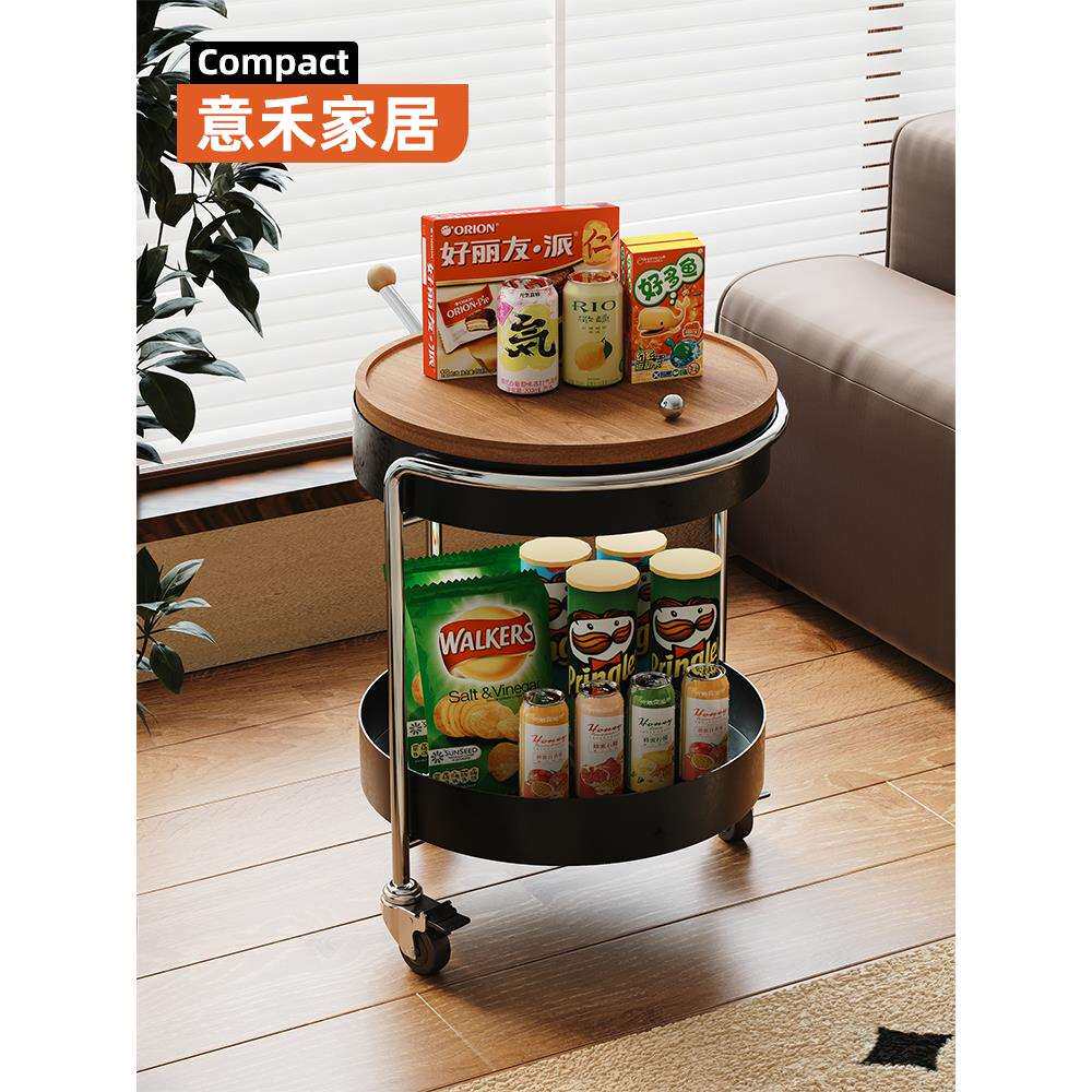 中古小推车置物架客厅边几可移动小茶几沙发边桌黑色推车铁艺双层