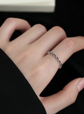 925纯银爱心戒指2023款x女食指戒轻奢尾戒小众设计感素圈开口戒