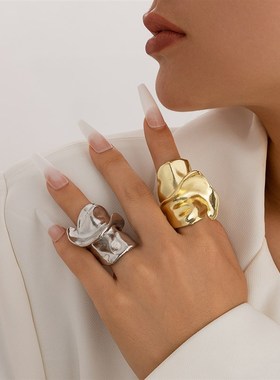 大号金属不规则扭曲o戒指女 欧美时尚新潮小众设计网红风格指环