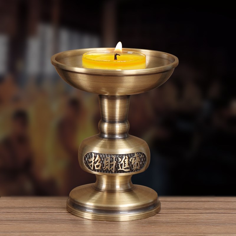 铜烛台 复古供佛纯铜 家用蜡烛台座香炉供L奉蜡台底座一体佛前供