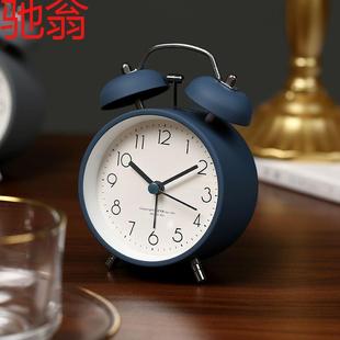 E4C金属轻奢闹钟学生用静音床头钟卧室书桌台钟大铃声懒人闹铃带