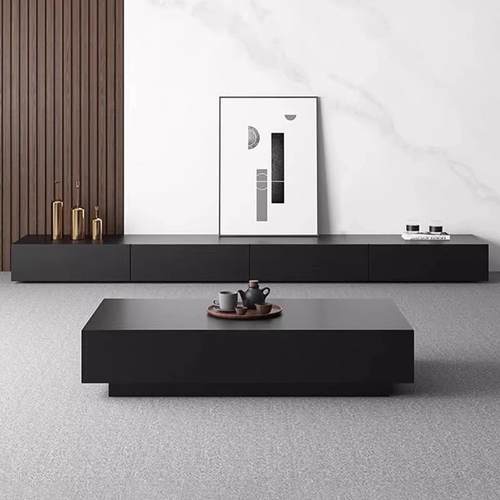 电视柜落地茶几组合简约现代客厅家用高级黑轻奢茶几简约套装
