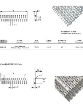 BEZEL7300型塑料网带白色可带挡板输送网带果蔬肉类
