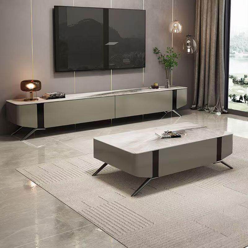 客厅成套微晶石茶几电视柜组合小户型家用简约实木储物茶几电视柜