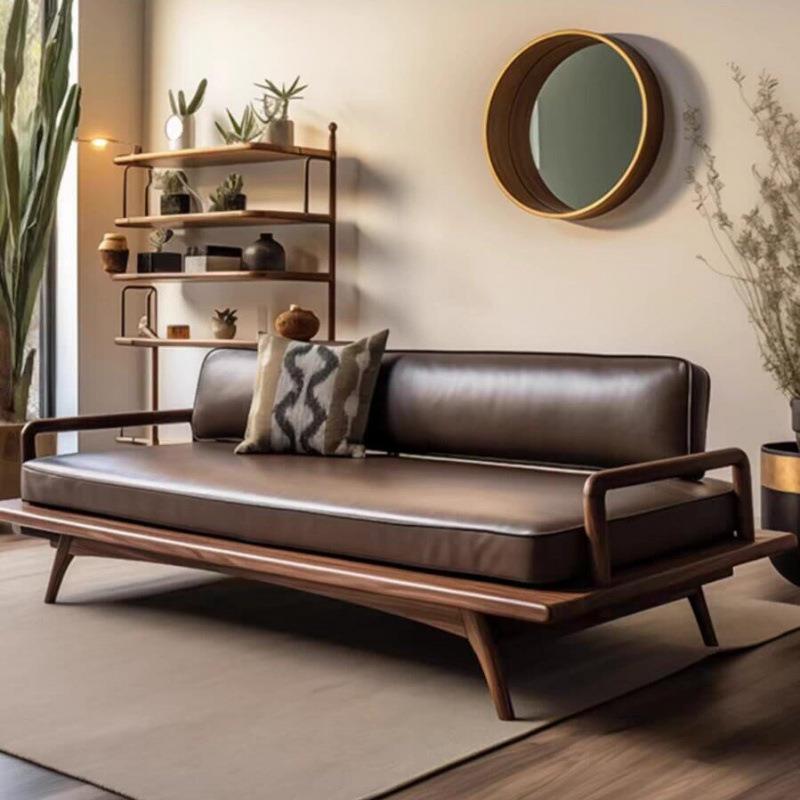 6R新中式北美黑胡桃木罗汉床别墅客厅现代实木贵妃榻简约沙发床家