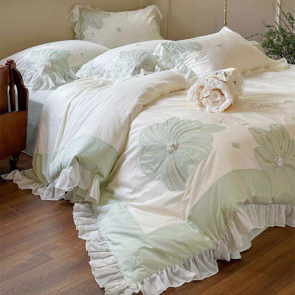 春夏新品水洗棉雪纺花边立体花贴布刺绣床笠家用卧室四件套,五金/工具,其他电线电缆,淘宝优惠券,粉丝福利购,淘宝优惠卷