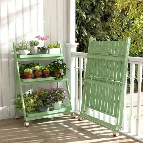 阳台花架子落地式植物摆放架多肉花盆架实木可移动折叠客厅置物架