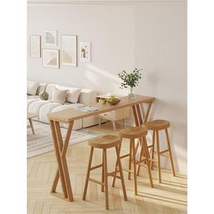 北欧全实木吧台桌家用客厅隔断阳台靠墙高脚窄桌奶茶店长桌椅简约