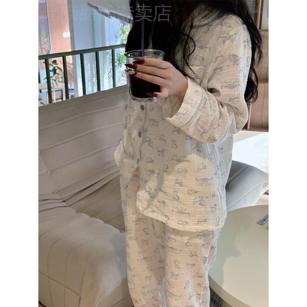 睡衣纯棉布料100全棉双层纯棉纱布睡衣女款春装a类100全棉布料婴图片