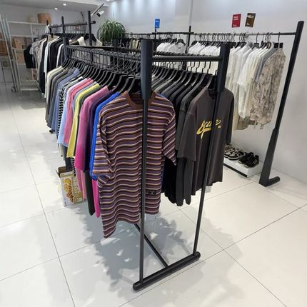 服装店展示架挂衣杆男女装店简约黑色落地陈列中岛架不锈钢货架