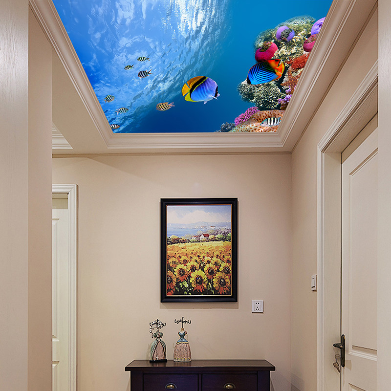 海底玻璃吊顶走廊过道海洋天花板造型亚克力透光板星空顶装饰定制