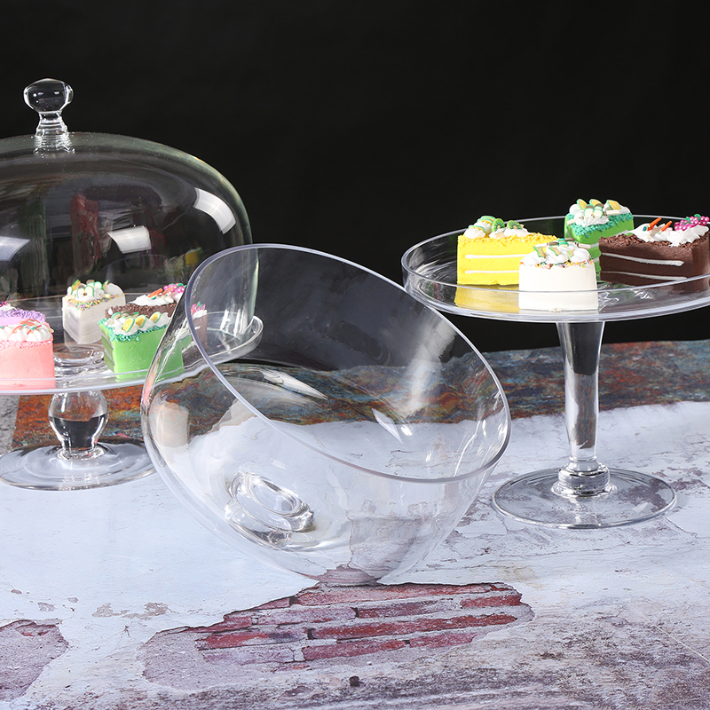 欧式透明玻璃罩蛋糕盘防尘高脚托盘盖子装饰摆件婚庆甜品台烘焙店