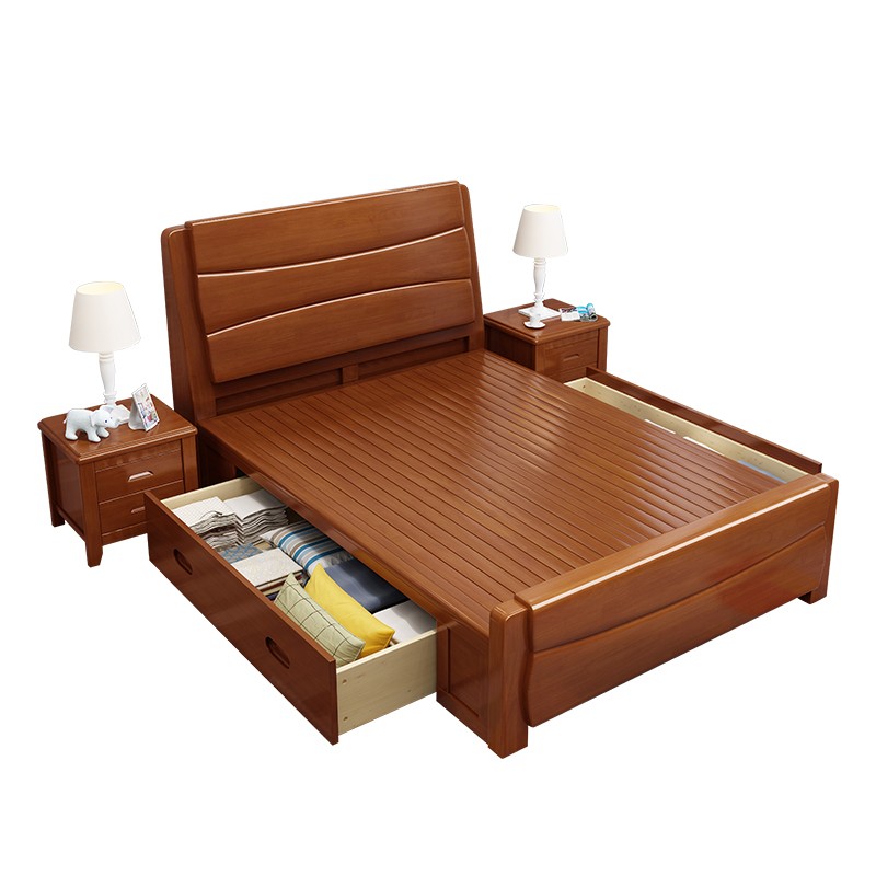 实木床1.2米单人床1米2小户型1.35米床收纳床1.5米气压高箱储物床