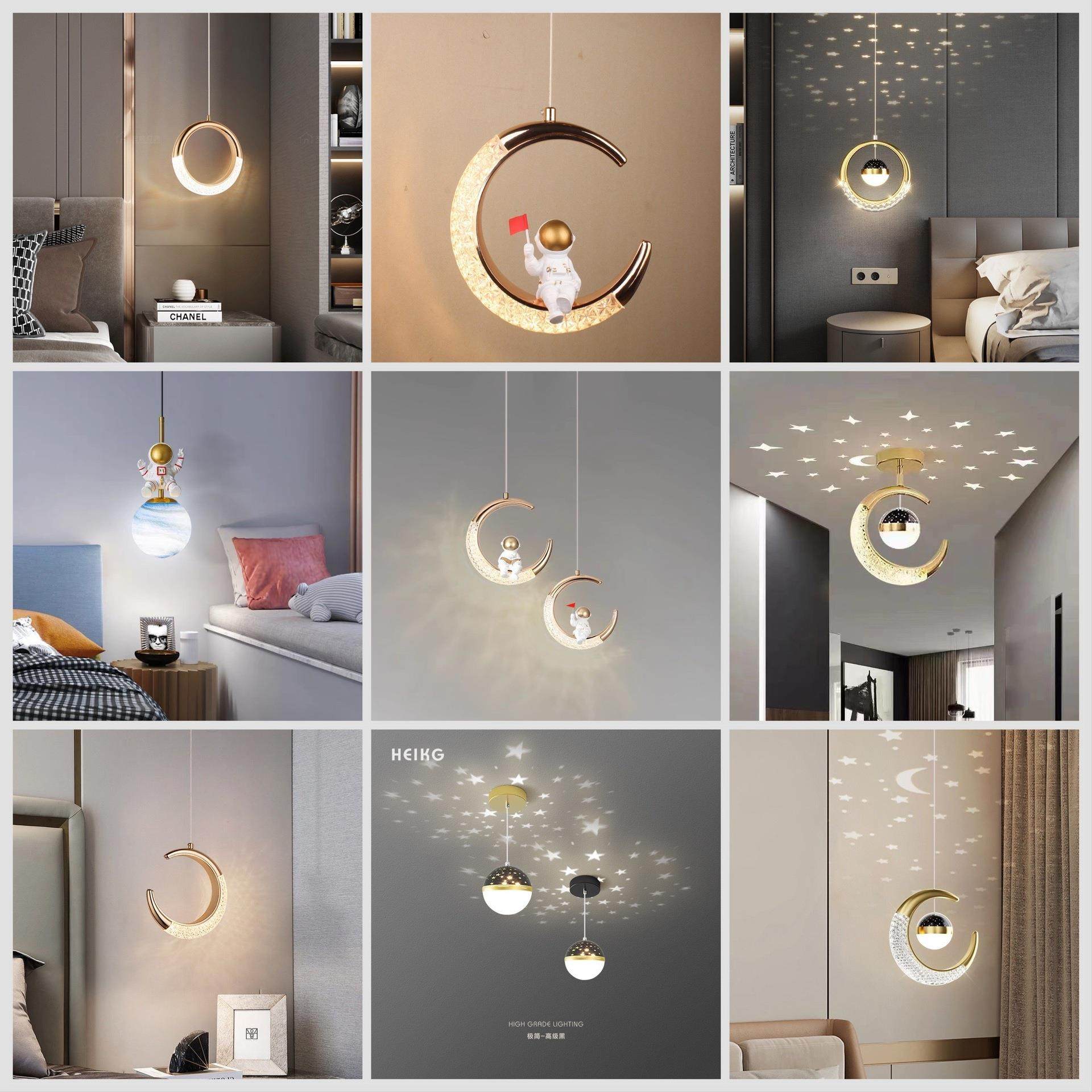 卧室床头小吊灯简约现代轻奢月亮吊灯星空顶创意卡通儿童房小吊灯