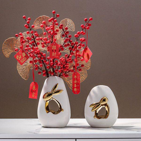 2023新年兔子插花花治愈系寓意好家居装饰品客厅电视柜玄关摆件,家居饰品,花瓶,淘宝优惠券,粉丝福利购,淘宝优惠卷