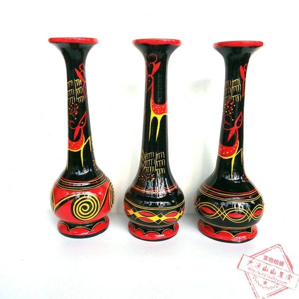 凉山彝族漆器实木花瓶 民间漆器彩绘纯手工艺品特色长劲 花瓶摆件,特色手工艺,漆器,淘宝优惠券,粉丝福利购,淘宝优惠卷