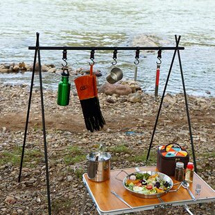 户外野营置物架折叠便携三角支架露营挂杆晾衣架自驾旅游整理挂架