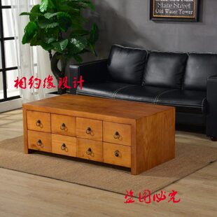 简纯实木茶几桌复古实木茶几小户型茶几北欧创意个性电视柜组合