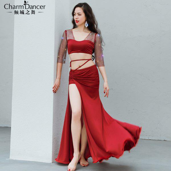 星空舞衣神倾城之女的肚皮舞练功服新款女拼接款烫钻装新网练习服