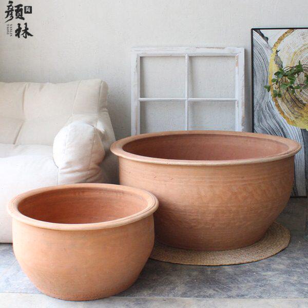 陶盆盆浅缸养荷花缸盆老式盆土养鱼红水盆盆陶陶睡莲浮萍缸鱼盆缸