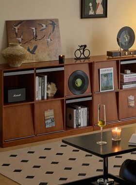 繁丰储物柜矮柜实木书柜展示柜古风落地复古格子柜中斗柜组合客厅