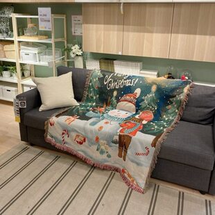 巾庆装饰喜多功能氛围圣诞线尾小型沙发全盖单人布床布毯套罩金丝