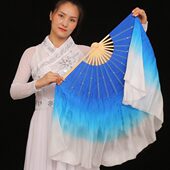 广场舞扇舞扇加长民族渐变跳舞扇子扇真丝舞蹈扇双面宝蓝色秧歌扇