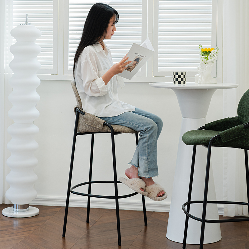 OUYOULIFE北欧铁艺高脚凳家用靠背吧台椅现代简约咖啡厅休闲吧凳