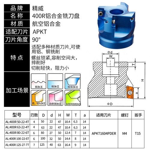 铝用刀盘1604数控BT40飞刀盘BT30铝合金铣刀盘90度400R盘刀面铣刀