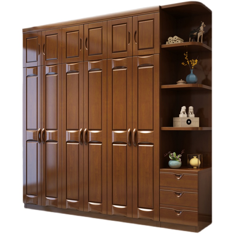 实木衣柜现代简约出租房衣橱家用卧室实木柜子储物4门柜带梳妆台